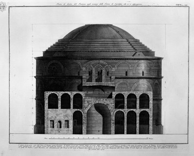 Rückseite des Pantheons mit den Überresten der Thermen von Agrippa, die daran anlehnen von Francesco Piranesi